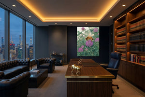 Honeybee Purple Clover — honeybee purple clover office with city view 4 1port flush print