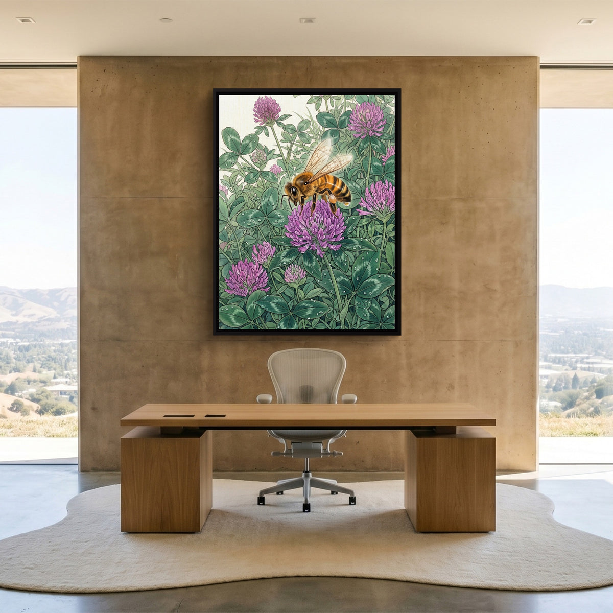 Honeybee Purple Clover — honeybee purple clover sq minimalist lux office 1port framed black