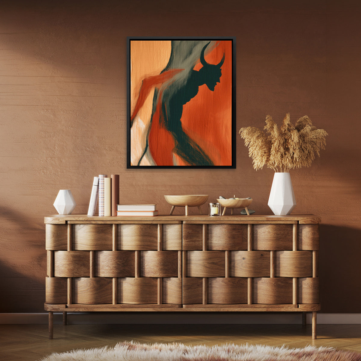 Horned Shadow Rising - Fantasy Red Canvas Wall Art