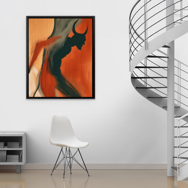 Horned Shadow Rising Wall Art | Abstract Demon Canvas Print