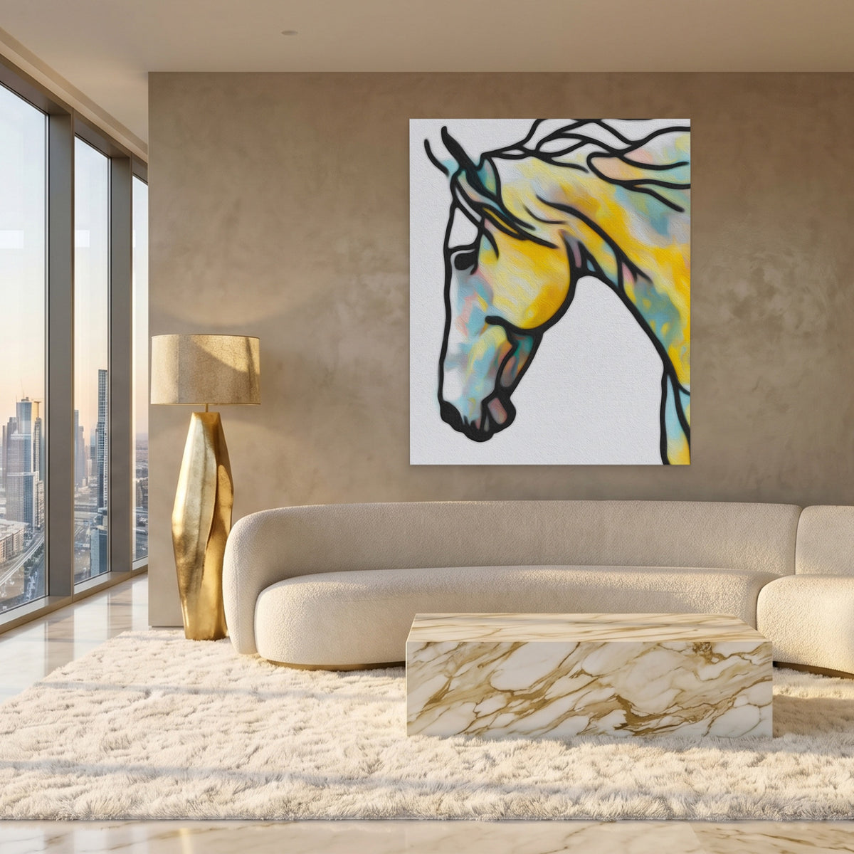 Horse Flowing Minimalist — Horse Flowing Minimalist White Gold Lux Port 208