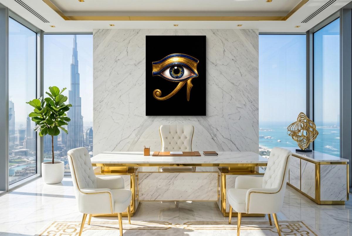 Horus' Azure Gaze — horus' azure gaze office with city view 2 1port flush print