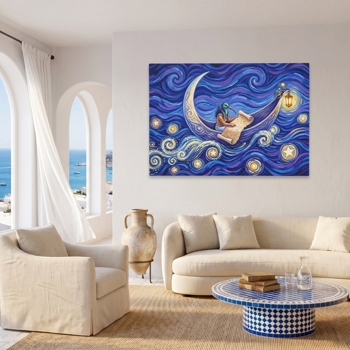 Horus Crossing Boat canvas wall art, room view