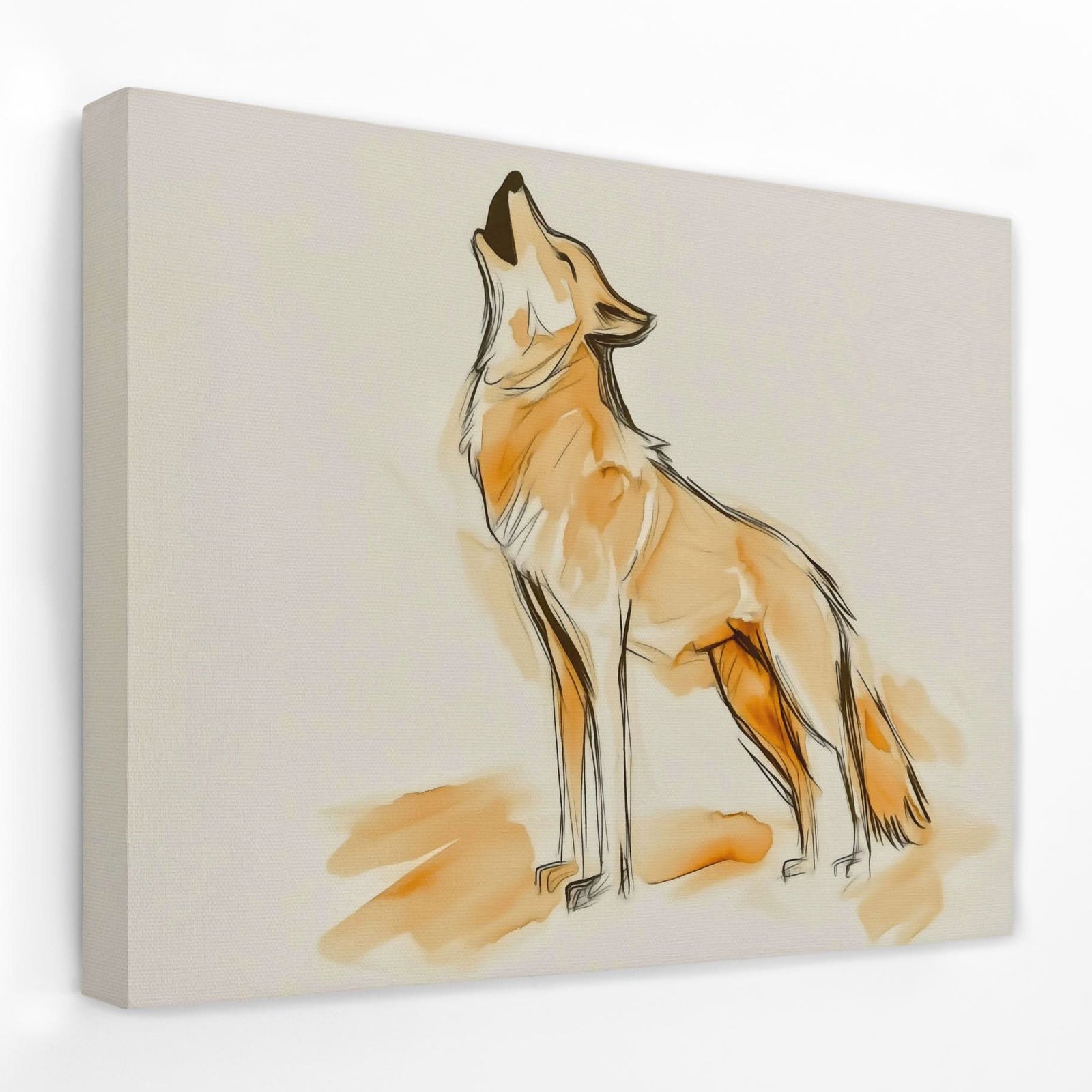 Howling Beige Wolf - Animals Canvas Wall Art