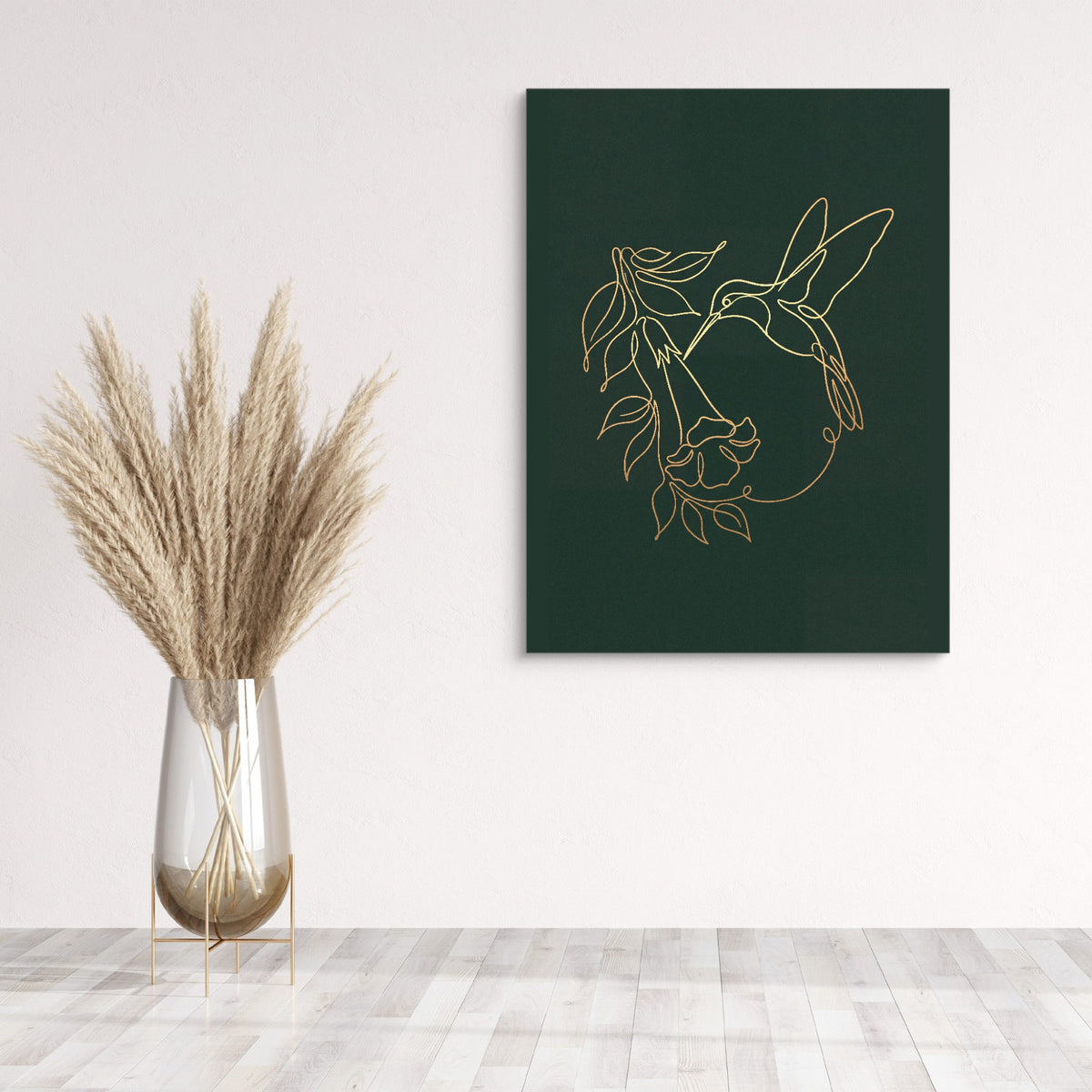 Hummingbird Bloom Line — hummingbird bloom line sq wall plant 1port flush print