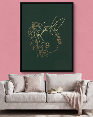 Hummingbird Bloom Line — hummingbird bloom line psd pink wall pink couch 1port framed black