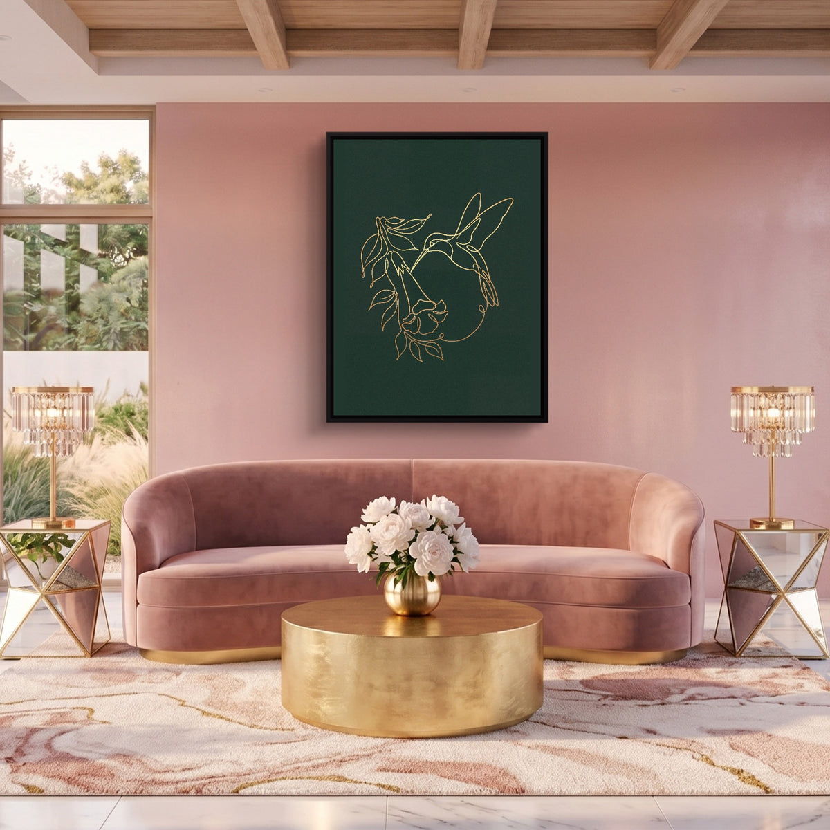 Hummingbird Bloom Line — hummingbird bloom line sq pink pleasure 1port framed black