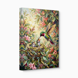 Hummingbird Feeding Young — hummingbird feeding young angled flush print