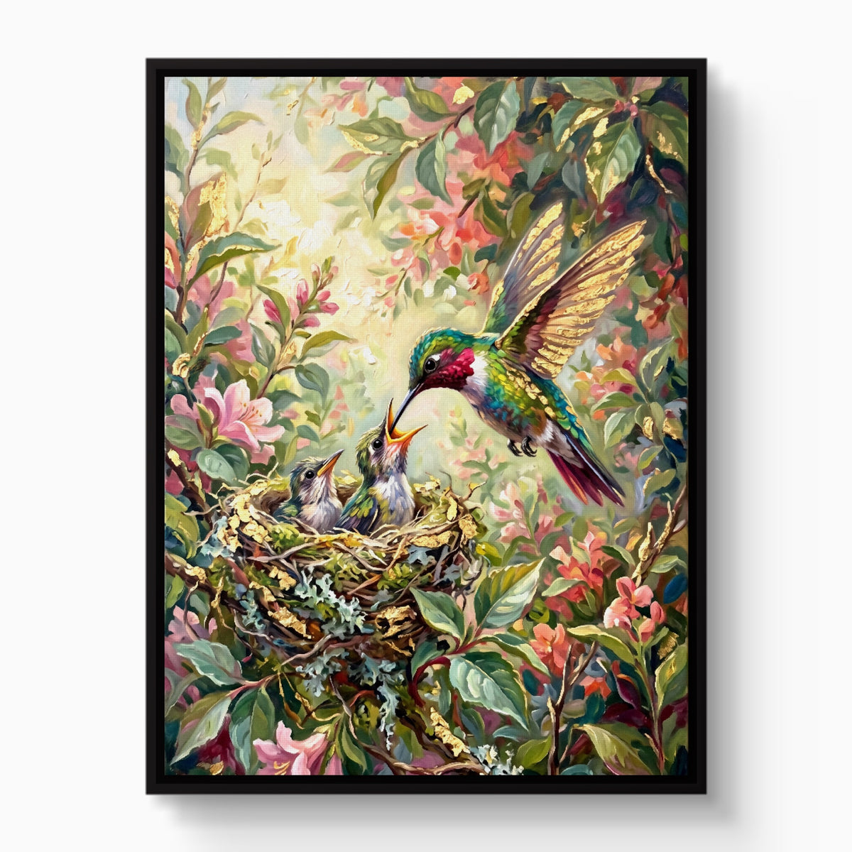 Hummingbird Feeding Young — hummingbird feeding young white studio framed black