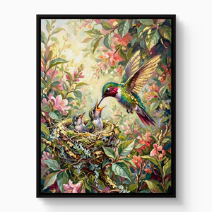 Hummingbird Feeding Young — hummingbird feeding young white studio framed black