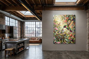 Hummingbird Feeding Young — hummingbird feeding young kitchen interior with island 1port flush print