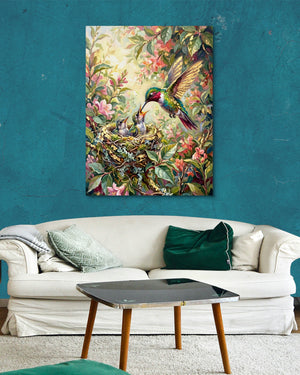 Hummingbird Feeding Young — hummingbird feeding young psd aqua wall white couch 1port flush print
