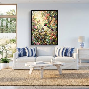 Hummingbird Feeding Young — hummingbird feeding young sq beach house 1port framed black