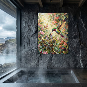 Hummingbird Feeding Young — hummingbird feeding young sq sauna dark 1port flush print