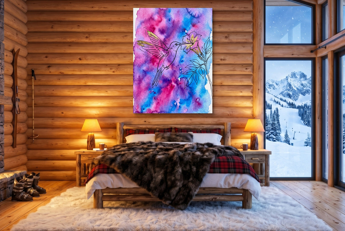 Hummingbird Golden Bloom — hummingbird golden bloom bedroom with fireplace 1port flush print