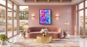 Hummingbird Golden Bloom — hummingbird golden bloom pink living room 1port framed black