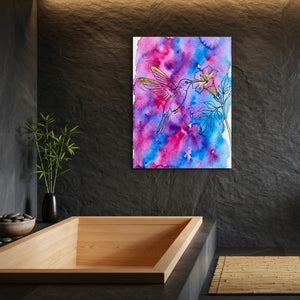 Hummingbird Golden Bloom — hummingbird golden bloom sq bamboo bathroom 1port flush print