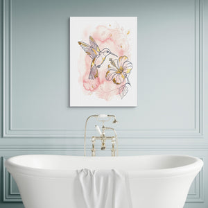 Hummingbird Golden Hibiscus — hummingbird golden hibiscus sq luxury bathroom wall 1port flush print