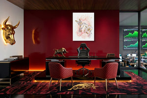 Hummingbird Golden Hibiscus — hummingbird golden hibiscus office with red carpet 1port flush print