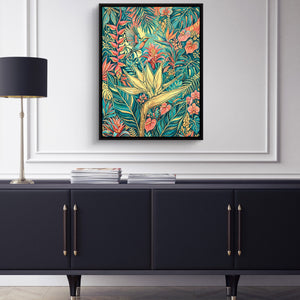 Hummingbird Golden Tropics — hummingbird golden tropics sq blue cabinet 1port framed black