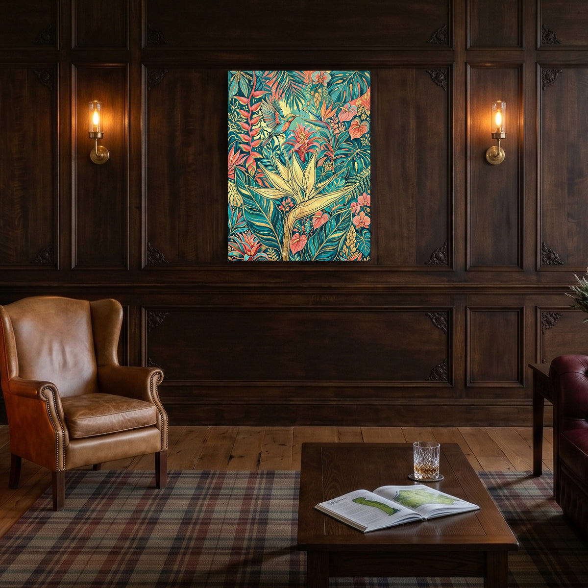 Hummingbird Golden Tropics — hummingbird golden tropics sq old money room 1port flush print