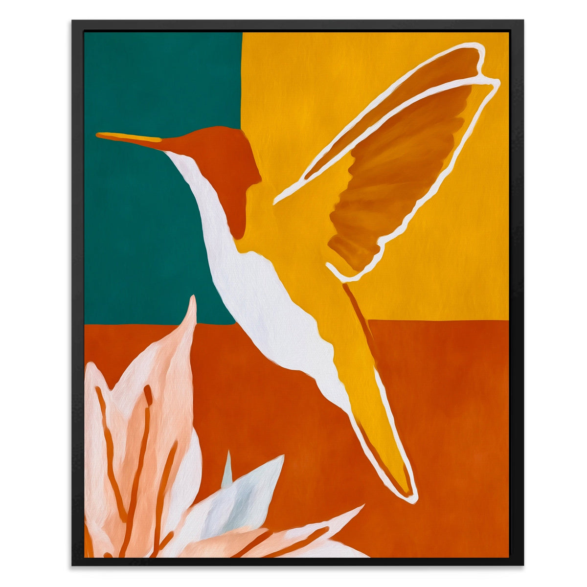 Hummingbird Ochre Hover canvas wall art, room view