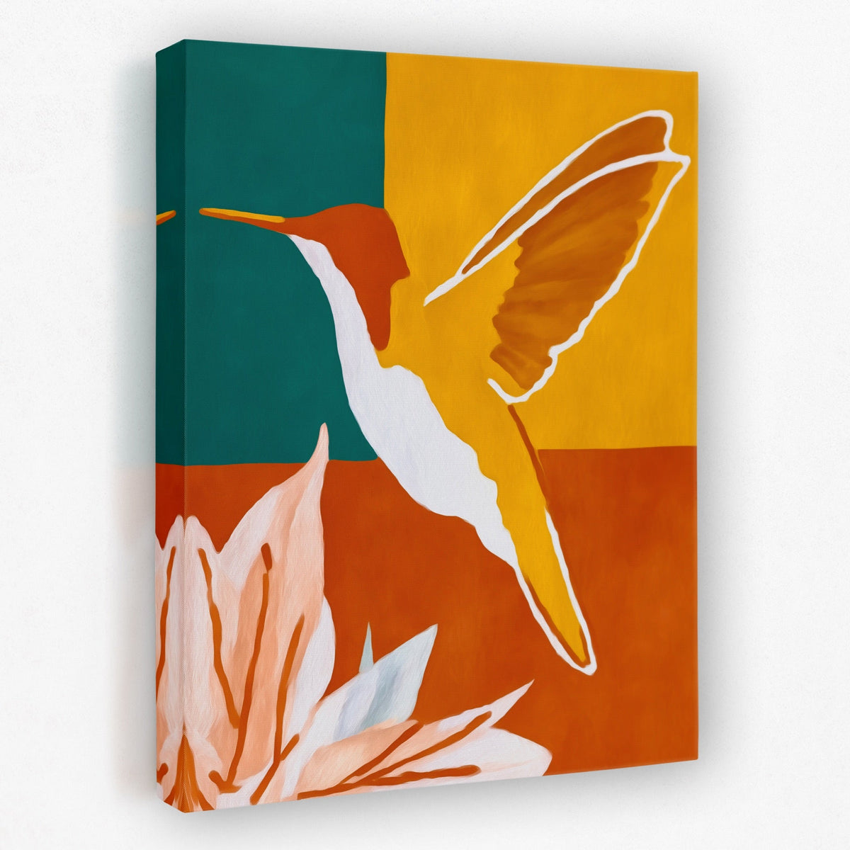 Hummingbird Ochre Hover canvas wall art