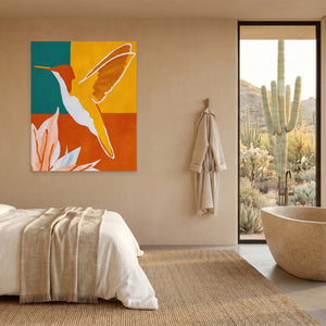 Hummingbird Ochre Hover canvas wall art, room view