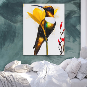 Hummingbird Resting canvas wall art, room view