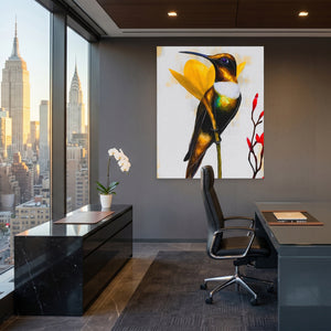 Hummingbird Resting canvas wall art, room view