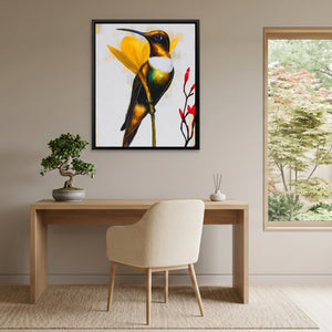 Hummingbird Resting canvas wall art, room view