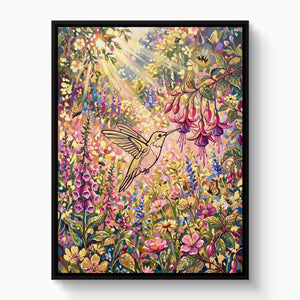 Hummingbird Sunlit Garden — hummingbird sunlit garden white studio framed black