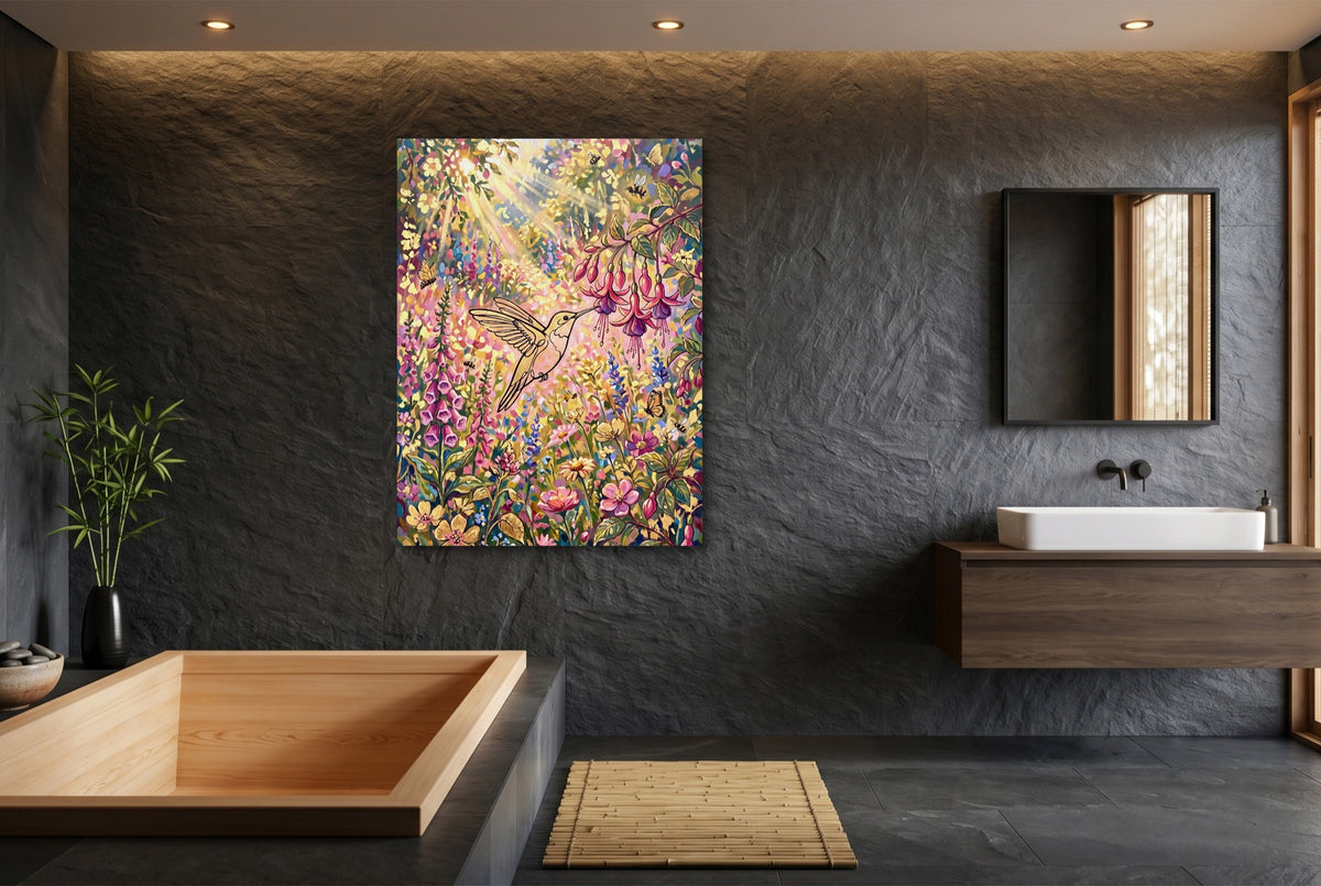 Hummingbird Sunlit Garden — hummingbird sunlit garden small bathroom interior 1port flush print