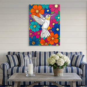 Hummingbird Vibrant Bloom — hummingbird vibrant bloom sq striped couch 1port flush print