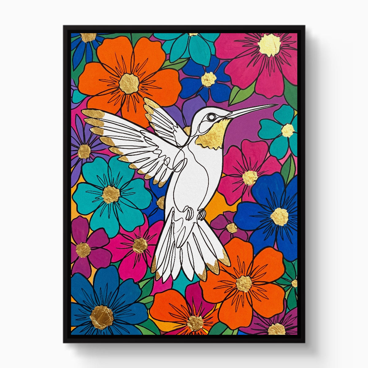 Hummingbird Vibrant Bloom — hummingbird vibrant bloom white studio framed black