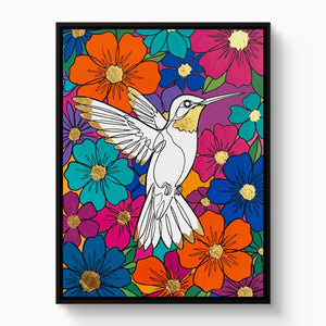Hummingbird Vibrant Bloom — hummingbird vibrant bloom white studio framed black