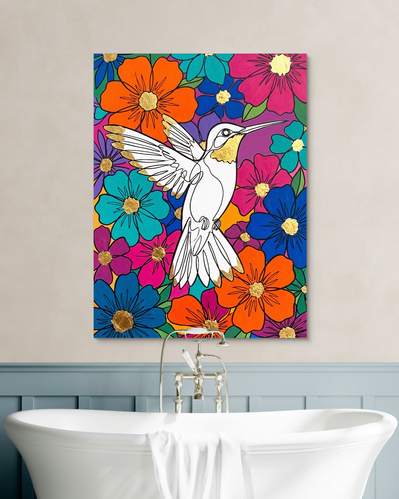 Hummingbird Vibrant Bloom — hummingbird vibrant bloom white studio framed black