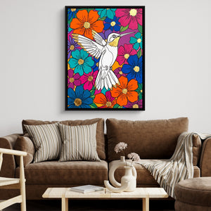 Hummingbird Vibrant Bloom — hummingbird vibrant bloom sq brown couch 1port framed black