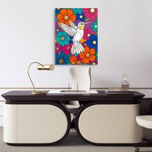 Hummingbird Vibrant Bloom — hummingbird vibrant bloom sq luxury office desk 1port flush print