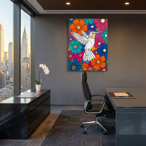 Hummingbird Vibrant Bloom — hummingbird vibrant bloom sq office view 1port flush print