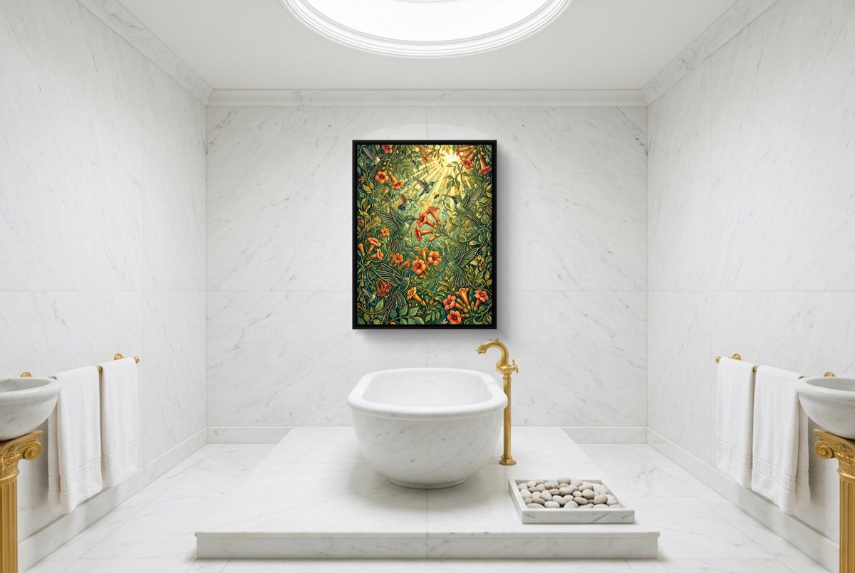 Hummingbirds Golden Nectar — hummingbirds golden nectar luxury bathroom interior 2 1port framed black