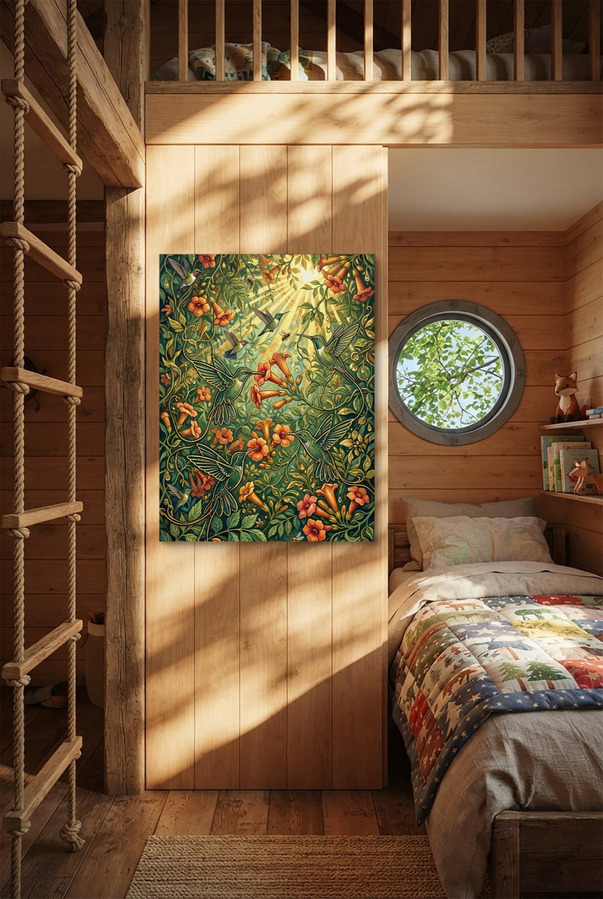 Hummingbirds Golden Nectar — hummingbirds golden nectar p bedroom with loft area 1port flush print