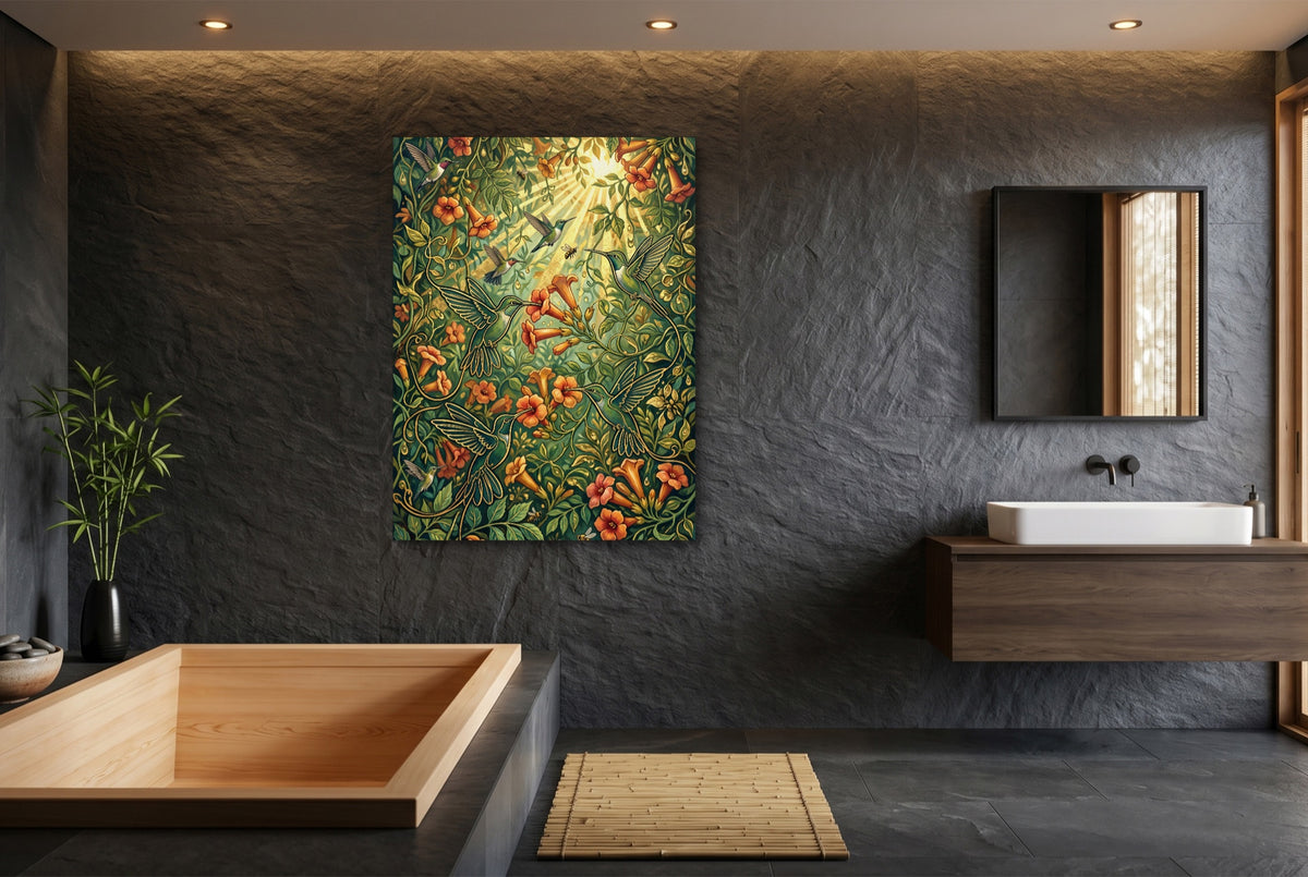 Hummingbirds Golden Nectar — hummingbirds golden nectar small bathroom interior 1port flush print