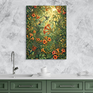 Hummingbirds Golden Nectar — hummingbirds golden nectar sq kitchen granite purple 1port flush print