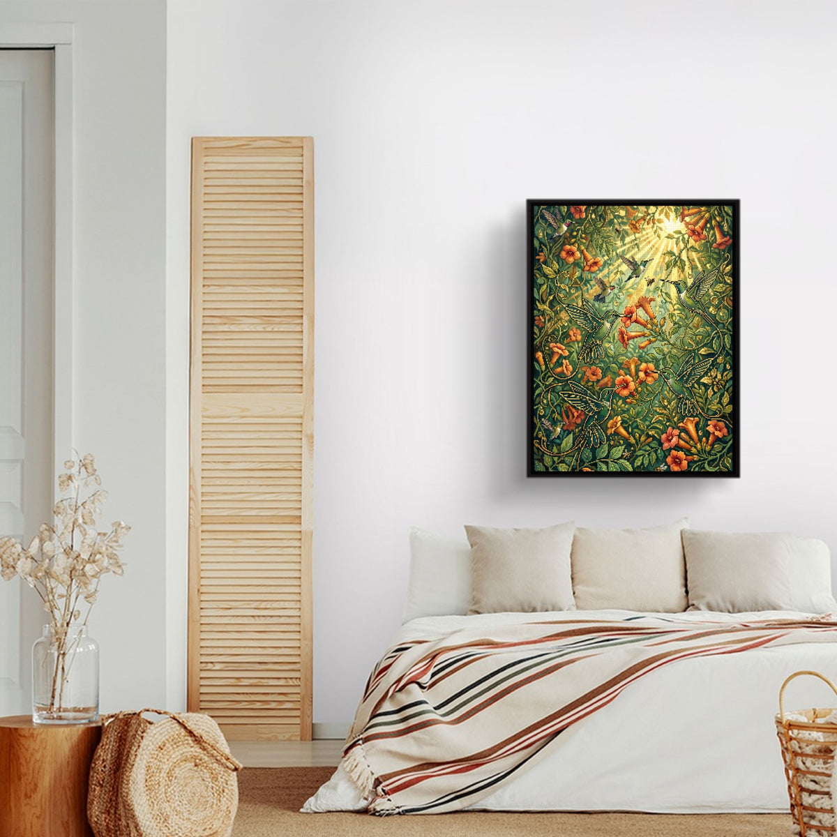 Hummingbirds Golden Nectar — hummingbirds golden nectar sq land nice bedroom 1port framed black