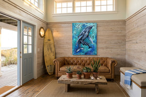 Humpback Ocean Swirl — humpback ocean swirl living room with couch 3 1port flush print
