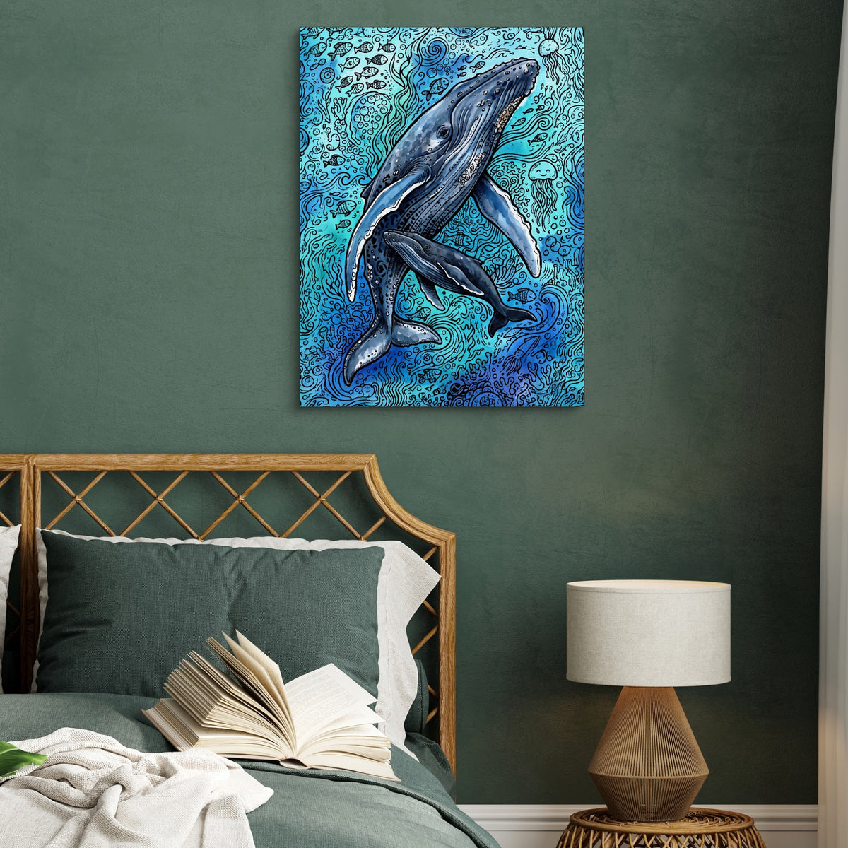 Humpback Ocean Swirl — humpback ocean swirl sq green bed 1port flush print