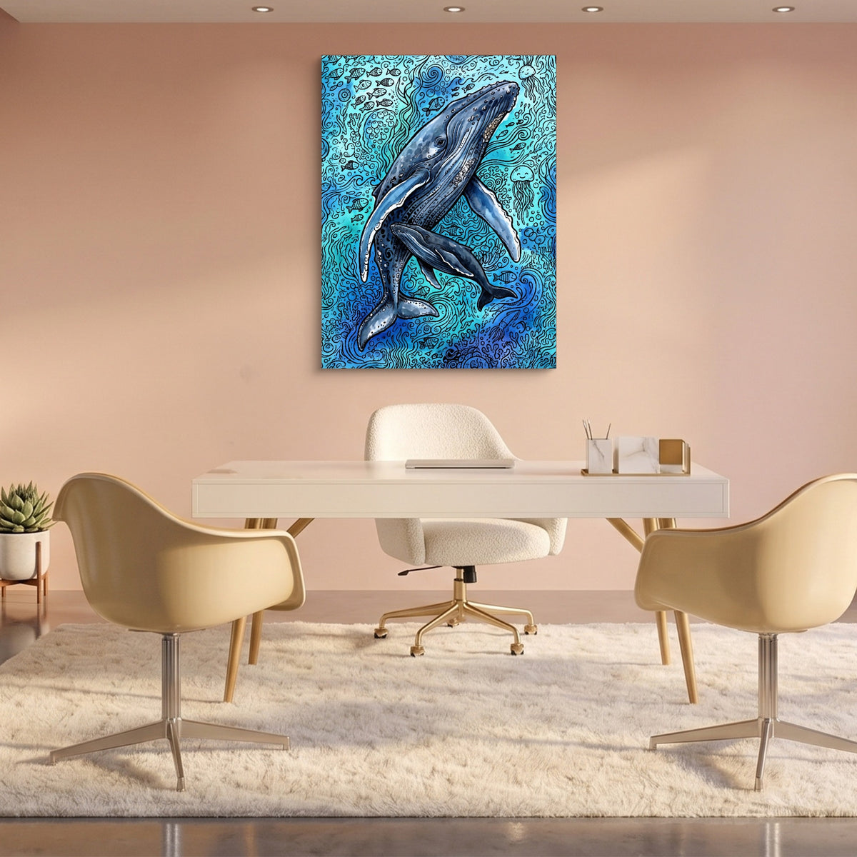 Humpback Ocean Swirl — humpback ocean swirl sq pink office 1port flush print