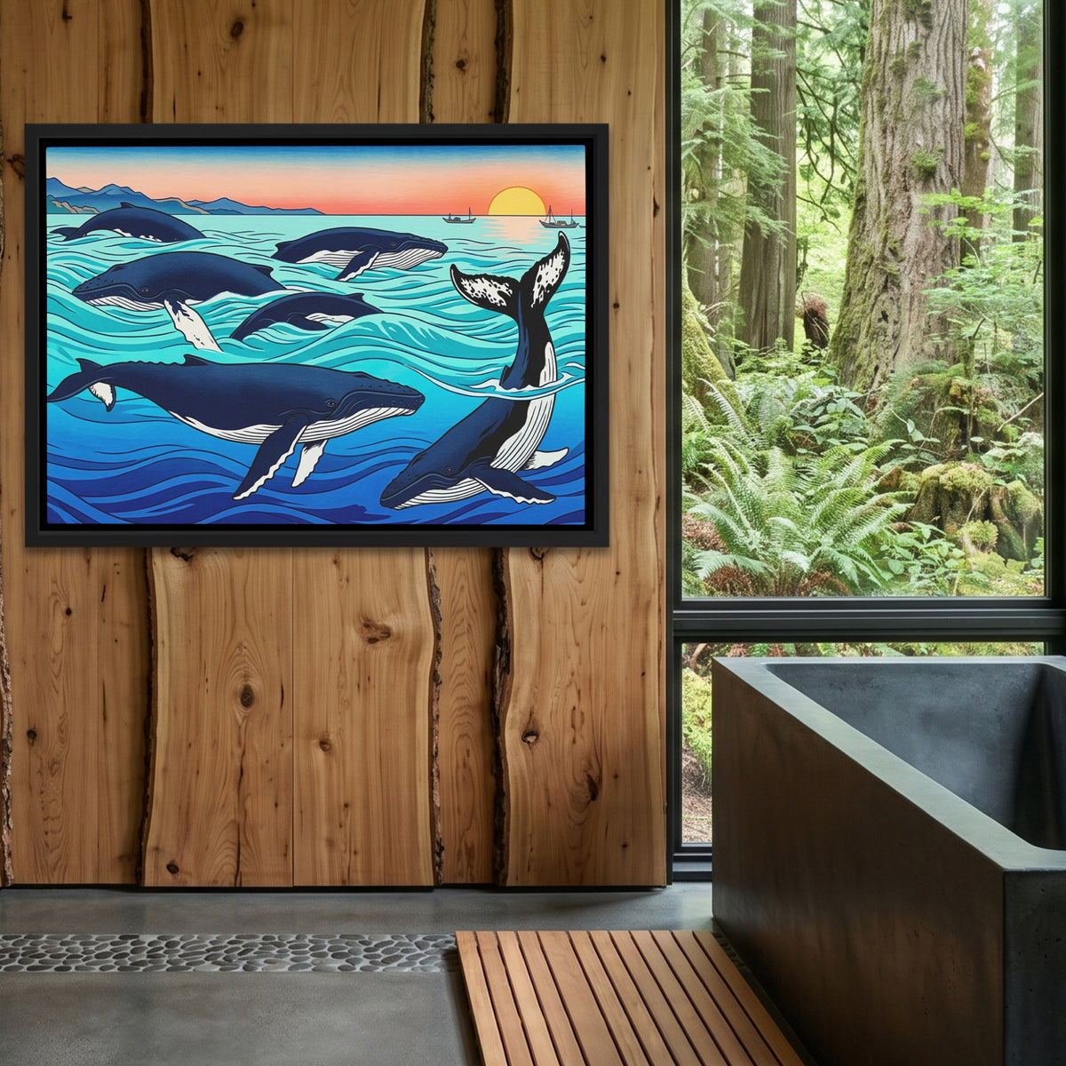 Humpback Whales Sunset — Humpback Whales Sunset Outdoor Bathroom Log Land 239