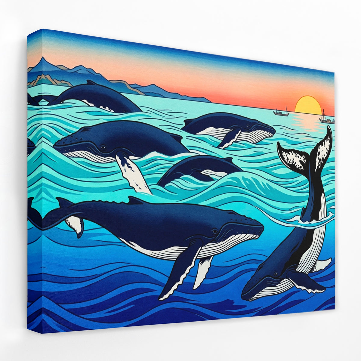 Humpback Whales Sunset — Humpback Whales Sunset Landscape   Side View   Mirror Wrap 15
